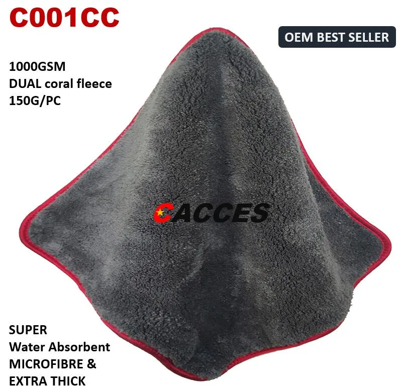 Cacces Microfibre Car Drying Towel 40X40cm, 1000GSM Microfiber, Soft Absorbent Cleaning, Extra Thick Detailing Product Super Absorbent Car Cleaning Accessories