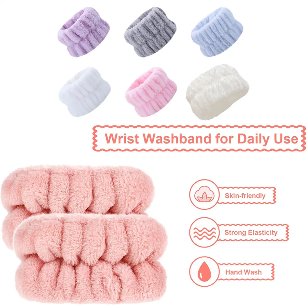 Korean Fashion Hot Selling Flannel Wristbands SPA Headband Wash Face Towel Waterproof Wrist Strap Hairband for Women Girls