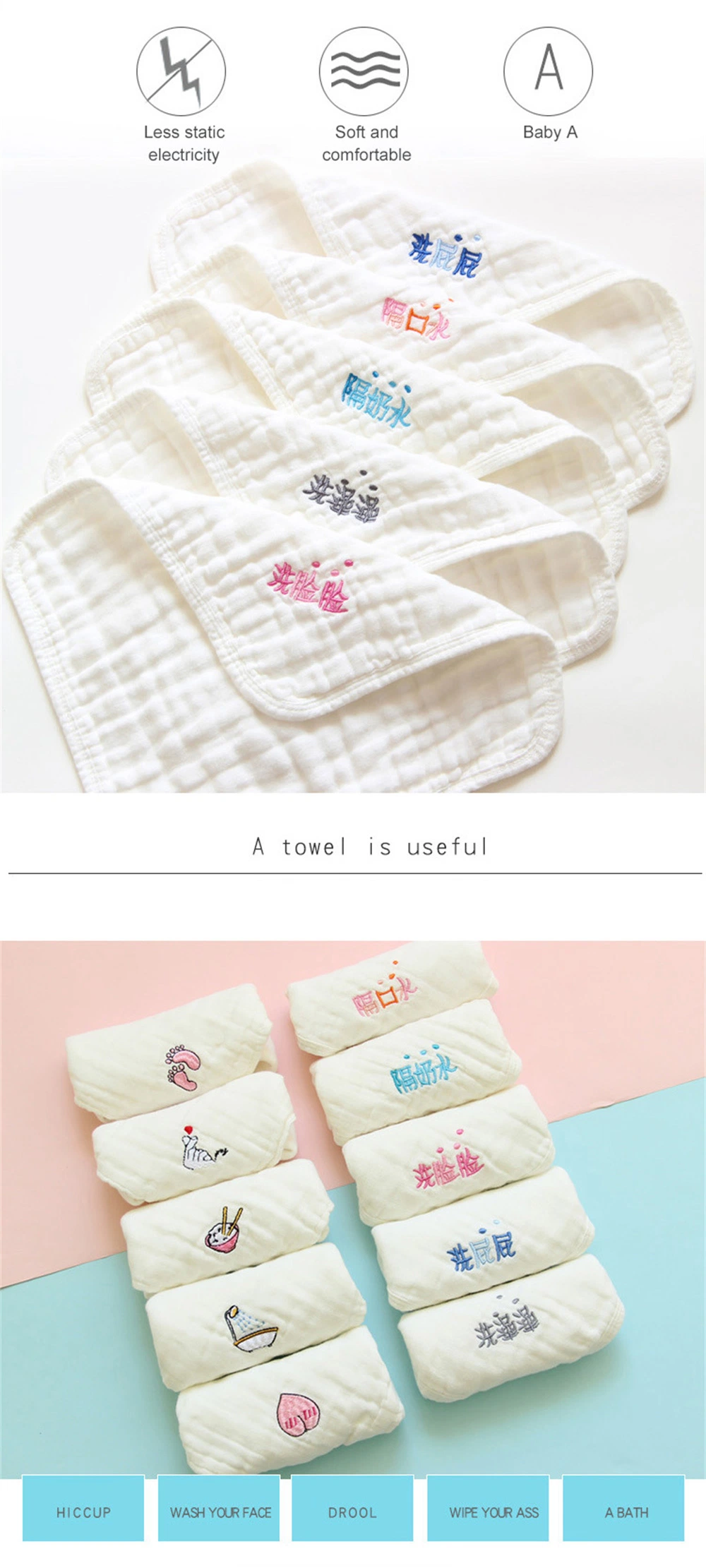 Absorbent Soft Newborn Baby Face Towel for Sensitive Skin