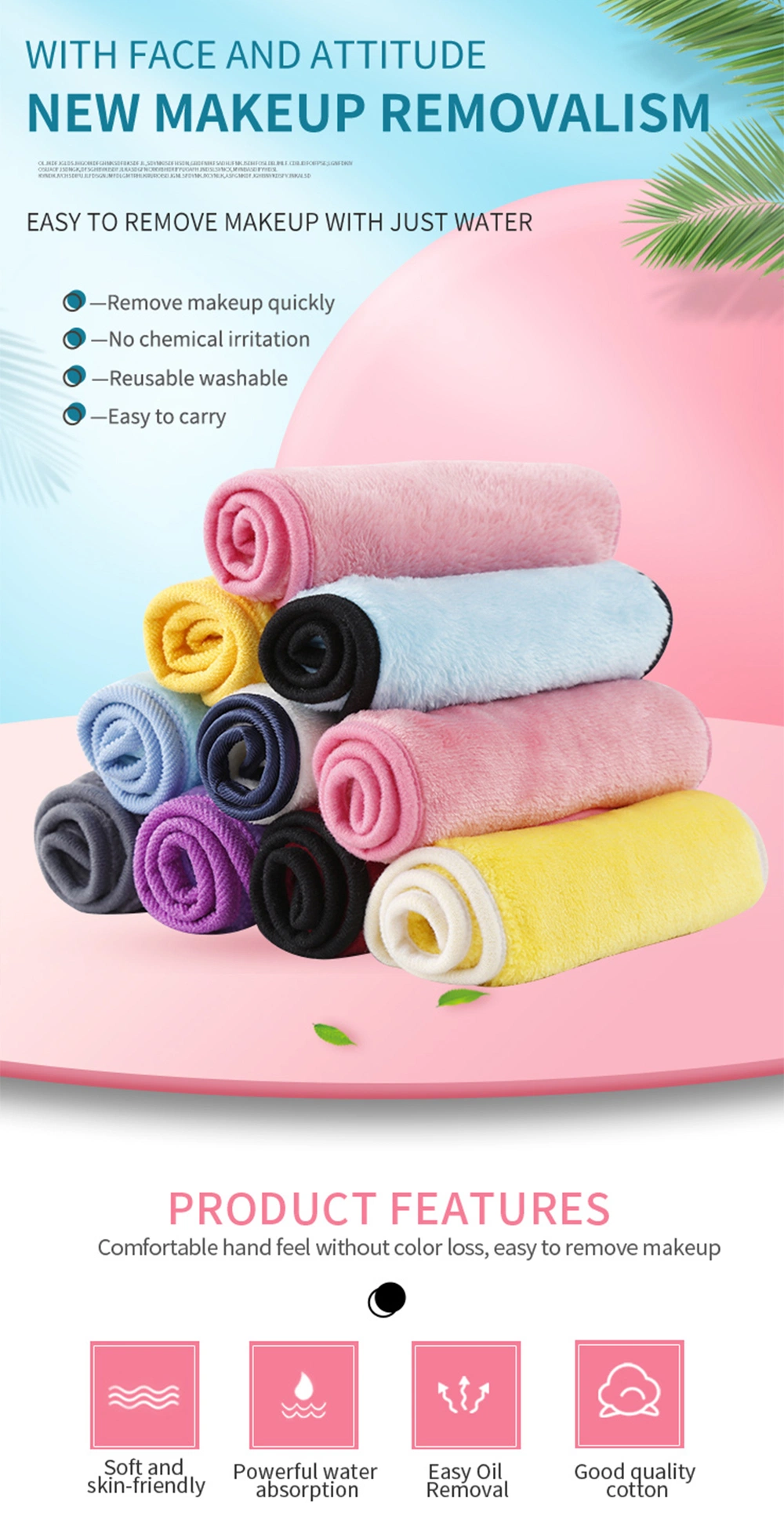 Private Label Microfiber Makeup Remover Towel with Hand Pocket Woman Facial Cleaning Microfiber Makeup Remover Cloth