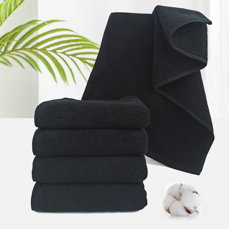 China Factory OEM Bath Towel Hotel Black Plain Towel Cotton Fabric Cleaning Face Towel