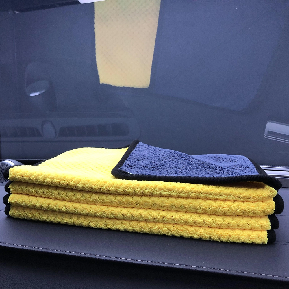 Custom Embroidery Logo Maunfacturer High Density Coral Fleece Extra Thick Double-Sided Pineapple Grid Surface Microfiber Customized Car Wash Towel