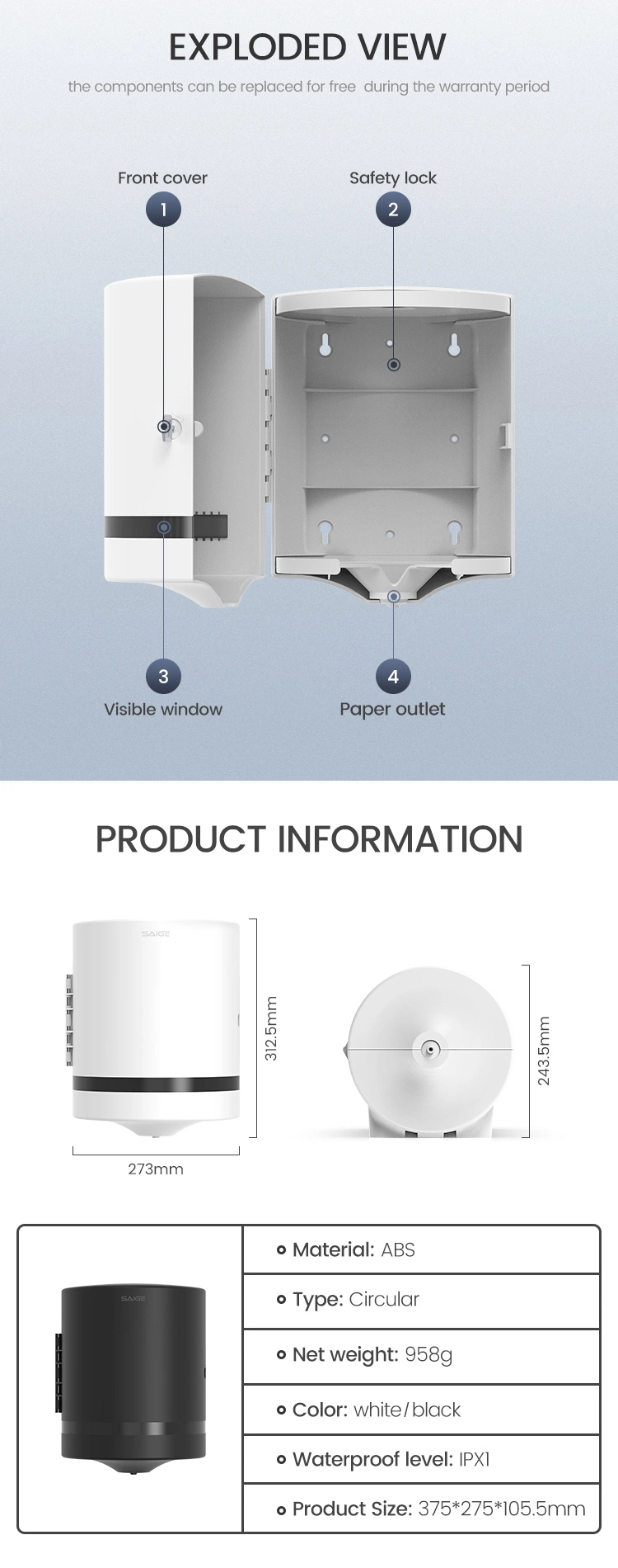 Commercial Custom Paper Towel Dispenser Wet and Dry Paper Dispenser Roll Toilet