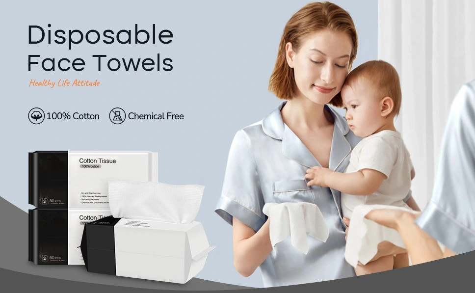 Cotton Tissues, Extra Thick Disposable Face Towels, Upgraded 100% Cotton Soft Dry Wipe, Dry and Wet Use for Sensitive Skin