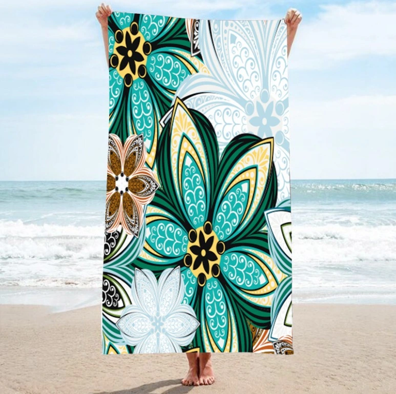 Premium Quick Dry Mandala Tropical Leaves Flowers Printed Suede Microfiber Beach Towel