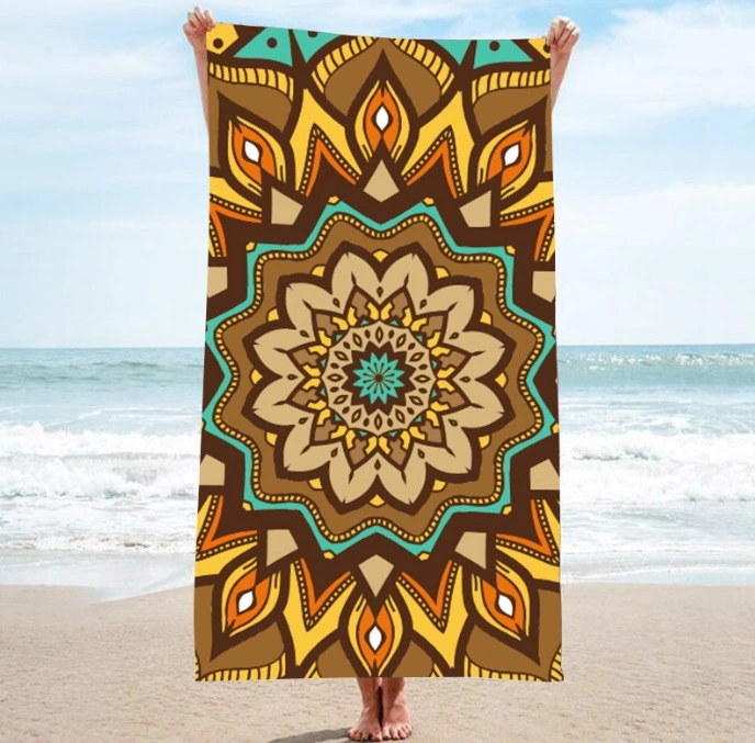 Premium Quick Dry Mandala Tropical Leaves Flowers Printed Suede Microfiber Beach Towel