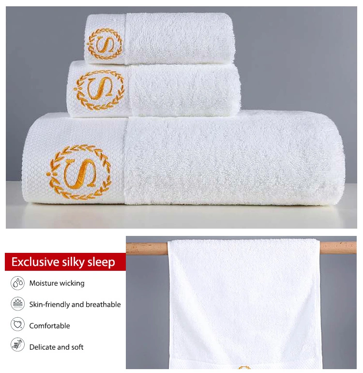 Wholesale 100% Cotton Soft White Custom Embroidery Logo Hotel Beach Bath Towel