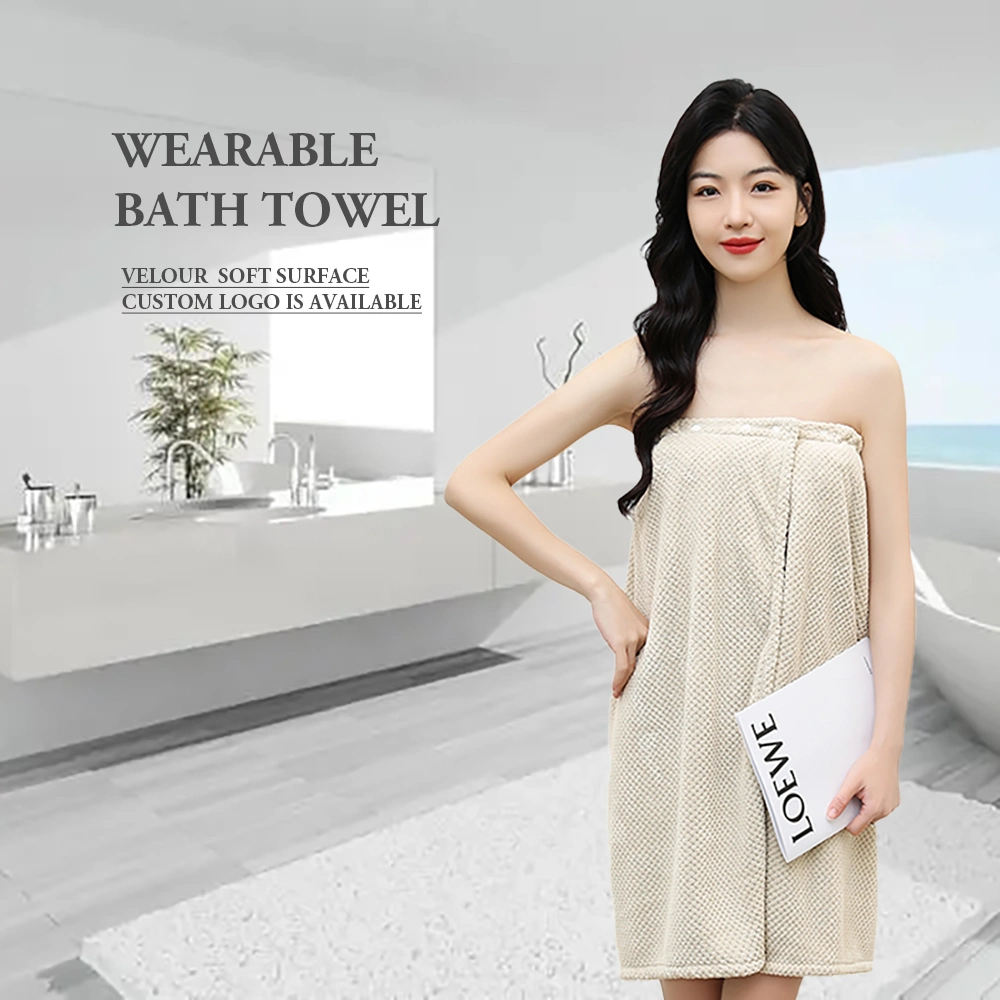 Waffle Coral Fleece Soft Microfiber Wearable Bath Towel for Women Factory Offer Best Bathroom Towels