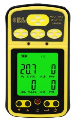 Gas Monitor 4 in 1 Carbon Monoxide, Hydrogen Sulfide, Oxygen, Combustible Gas Gas Detector Rechargeable Alarm Gas Analyzer with Backlight Alarm Function St8990