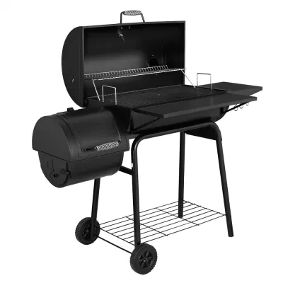 Charcoal Grill Offset Smoker with Cover 811 Square Inches Black Outdoor Camping 3 Burner BBQ Propane Gas Grill Patio Garden Barbecue Grill Two Foldable Shelves
