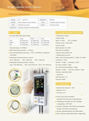Vt200A Handheld Vital Signs Monitor Patient Monitor Equipment for Adult, Neonate, Child Use