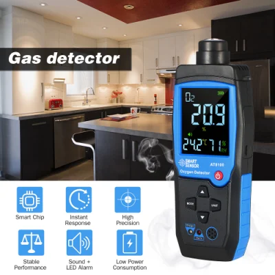 Smart Sensor Air Quality Meter Gas Monitor Digital Oxygen O2 Gas Detector with Sound Light Alarm and Temperature LCD Display