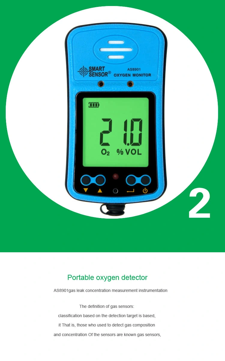 Handheld O2 Meter High Low Alarm Setting Digital Oxygen Gas Detector As8901