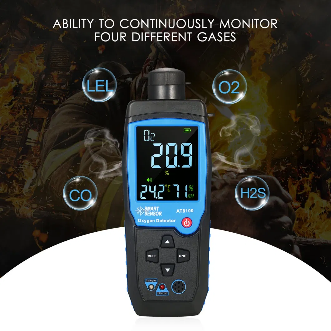 Smart Sensor Air Quality Meter Gas Monitor Digital Oxygen O2 Gas Detector with Sound Light Alarm and Temperature LCD Display