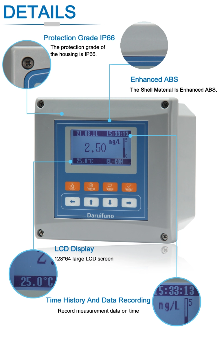 Free Residual Chlorine Analyzer Ec/Do/Turbidity/Cod/pH/ORP/Cl Meter for Chlorine Measurement
