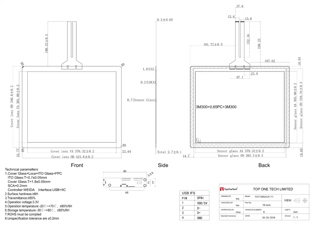 Custom OEM ODM 19 Inch Pcap Capacitive Multiple 10 Point USB Touch Screen Sensor with Thin Bezel Shaped Toughened Glass for Optical Bonded Industrial LCD Module