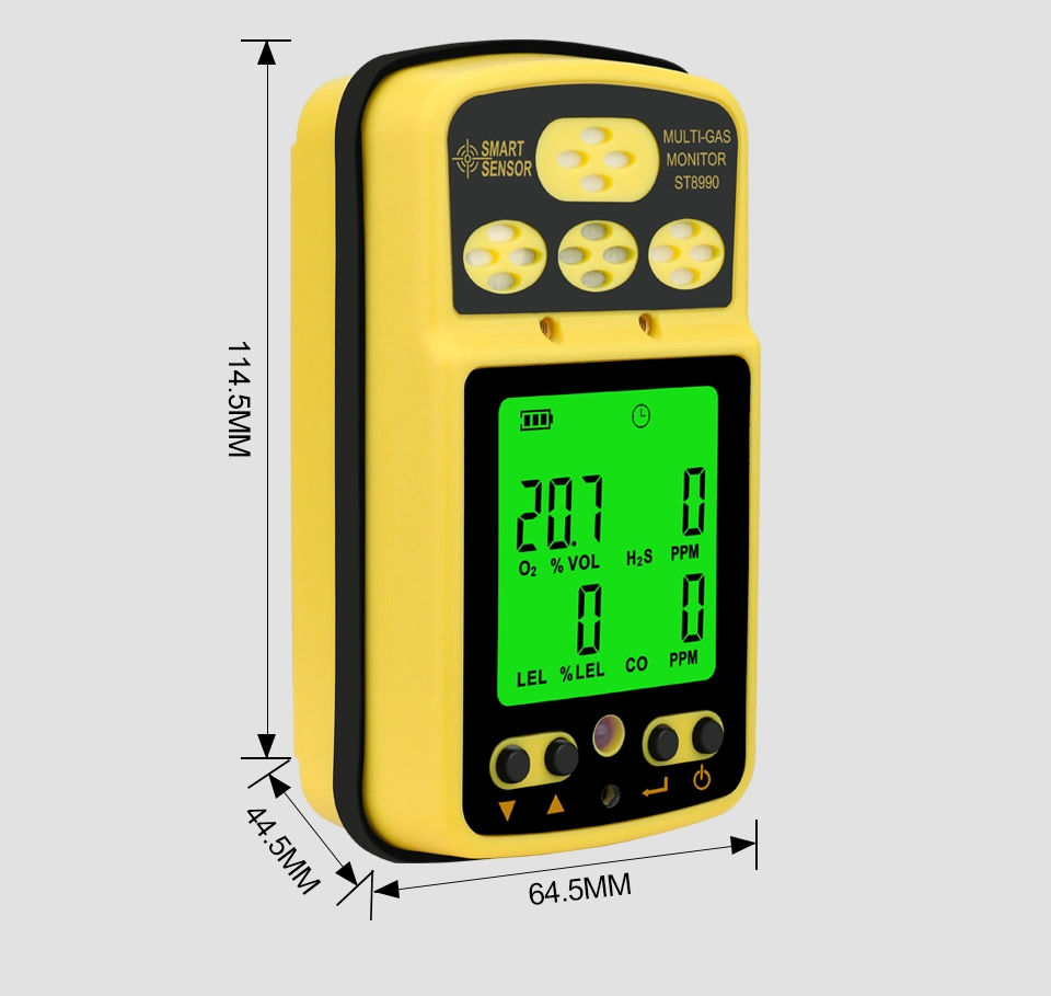 Gas Monitor 4 in 1 Carbon Monoxide, Hydrogen Sulfide, Oxygen, Combustible Gas Gas Detector Rechargeable Alarm Gas Analyzer with Backlight Alarm Function St8990