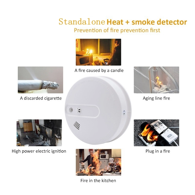 Indoor Fire Alarm System Stand Alone Photoelectric Heat Detector Optical Smoke Sensor