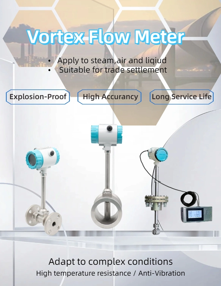 Manufacture Calibration Digital High Temperature Compressed Air Oxygen Gas Vortex Flow Meter