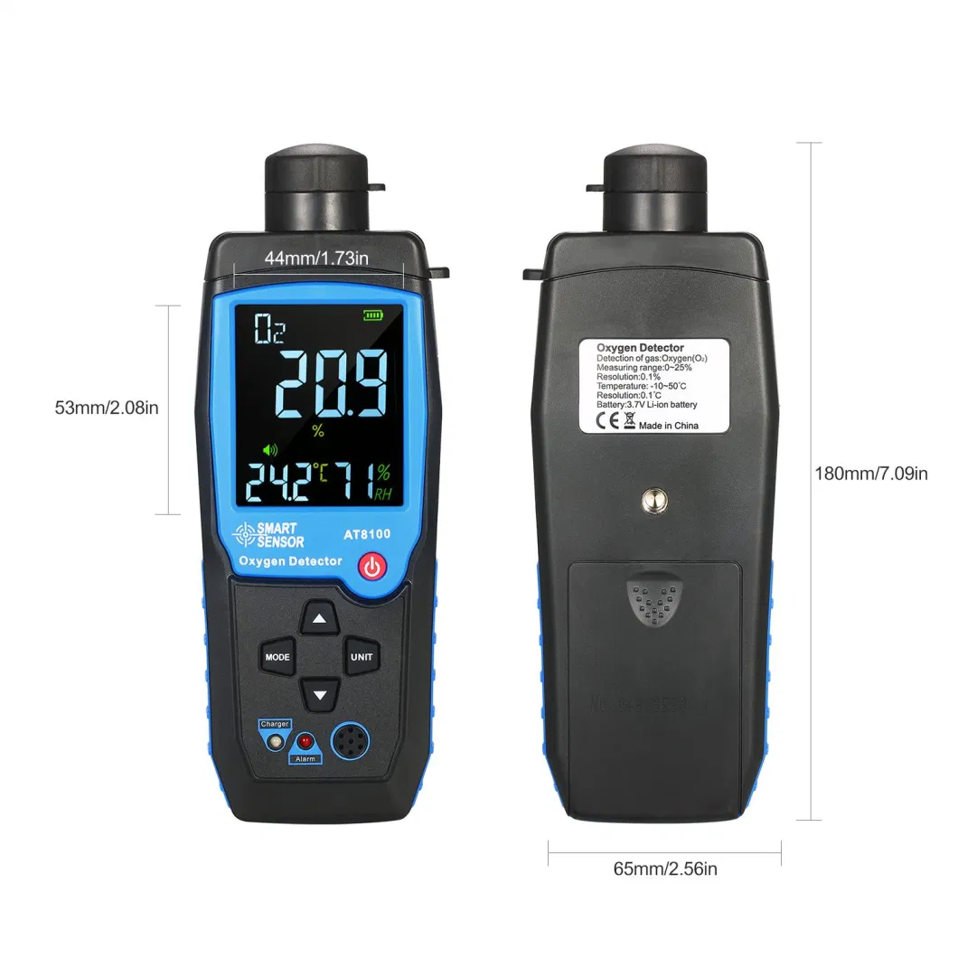 Smart Sensor Air Quality Meter Gas Monitor Digital Oxygen O2 Gas Detector with Sound Light Alarm and Temperature LCD Display