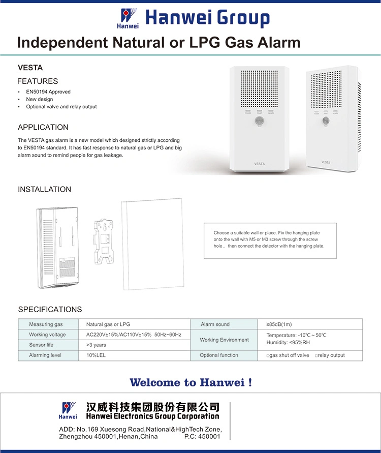 Loud Alarm Wired Natural Gas Alarm/Detector Easy to Use 85dB Buzzer for Multiple Location Usage