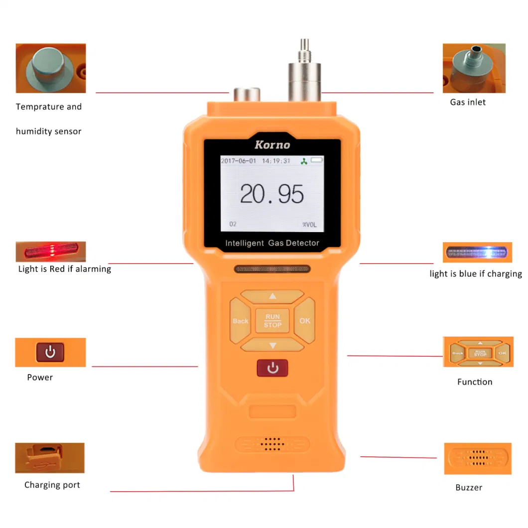 Portable Type Pump Suction Oxygen O2 Gas Detector Purity Oxygen Analyzer Medical Oxygen Sensor 0-10000ppm/0-25%Vol/0-30%Vol/0-100%Vol