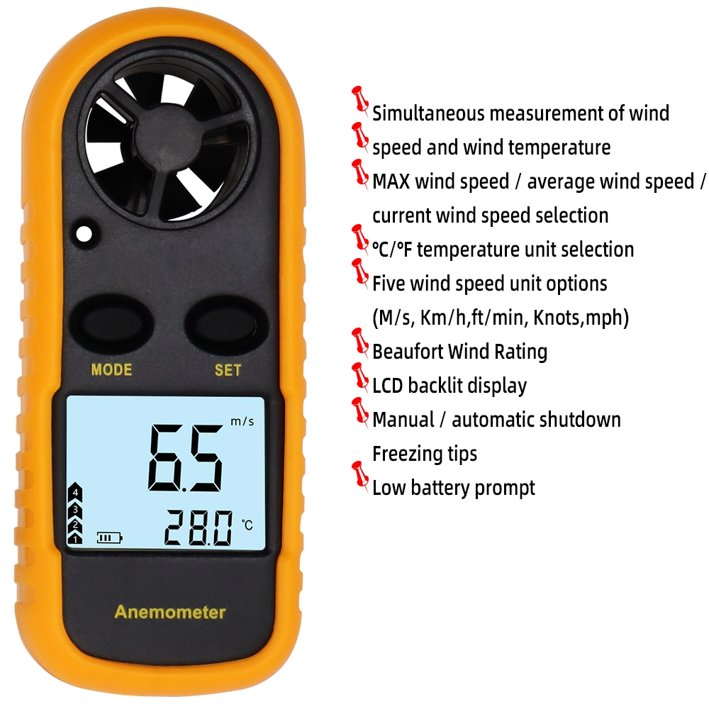 Backlight Display Digital Anemometer Mini LCD Wind Speed Air Velocity Temperature Tester