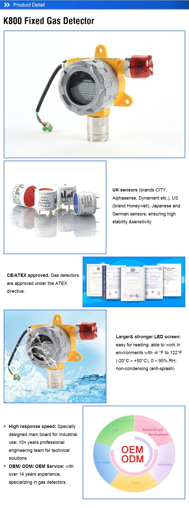 High Precision Fixed 4-20 Ma Output 0-30% Vol Oxygen Gas Detector