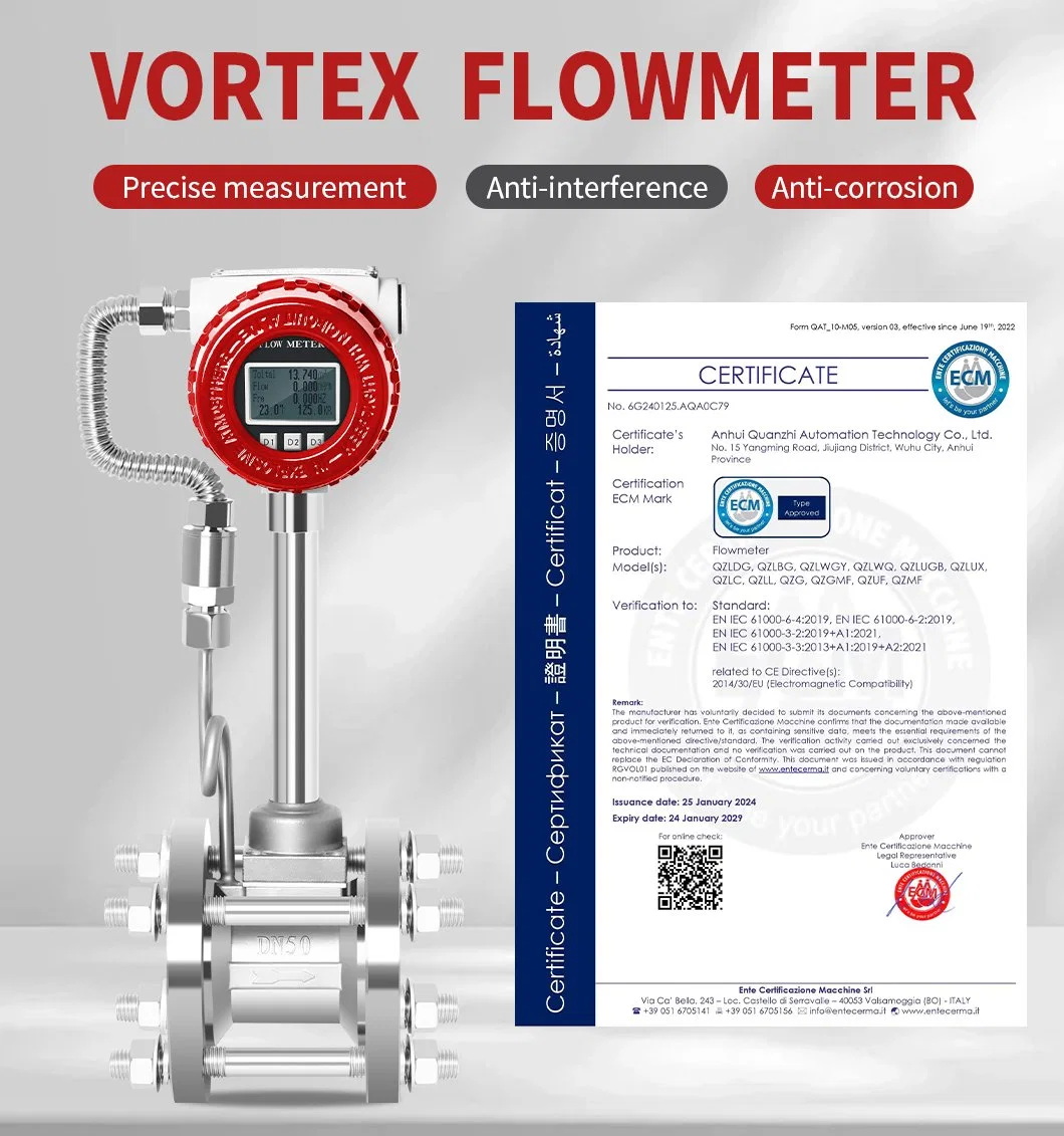 Intelligent Gas Vortex Flowmeter Water Vapor Flow Meter Compressed Air Nitrogen Hydrogen Gas Mixture