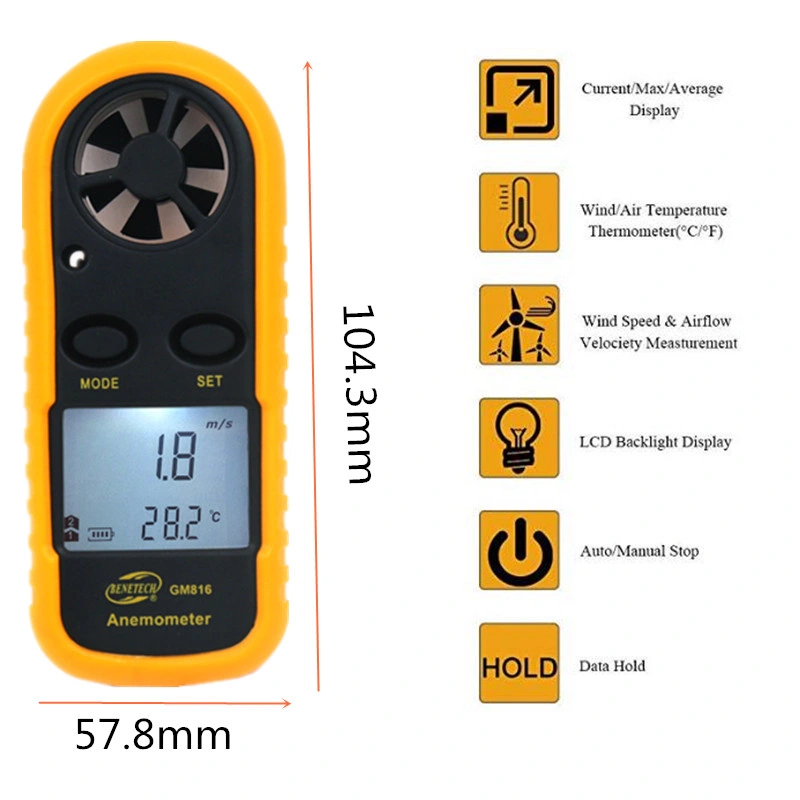 Backlight Display Digital Anemometer Mini LCD Wind Speed Air Velocity Temperature Tester
