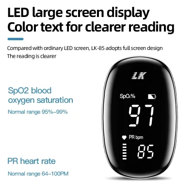 Lk85 Pulso Detector de oxígeno en sangre medición de la frecuencia cardíaca Oxímetro dedo Pinza prevenir epidemias oximetría sangre oxígeno saturación Monitor Lk85