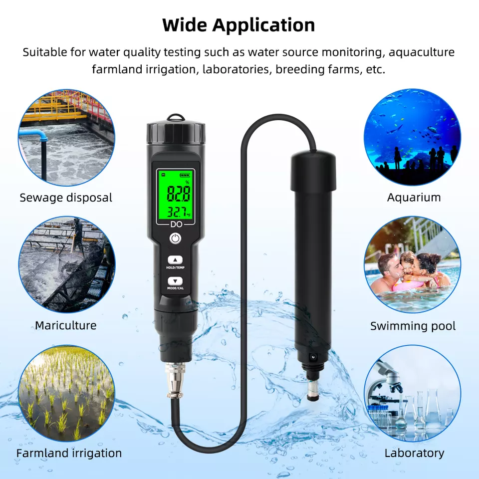 Portable Digital Dissolved Oxygen and Temperature Meter Oxygen Analyzer Dissolved Oxygen Detector with Electrode Filling