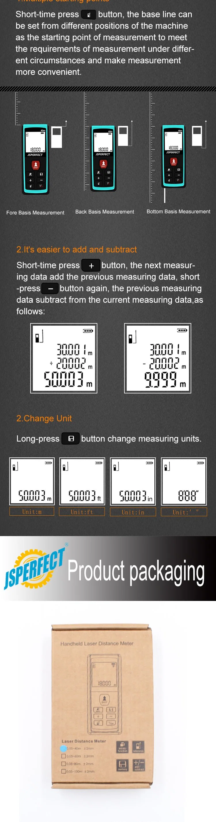 Optical 40m Laser Power Distance Meter Rangefinder