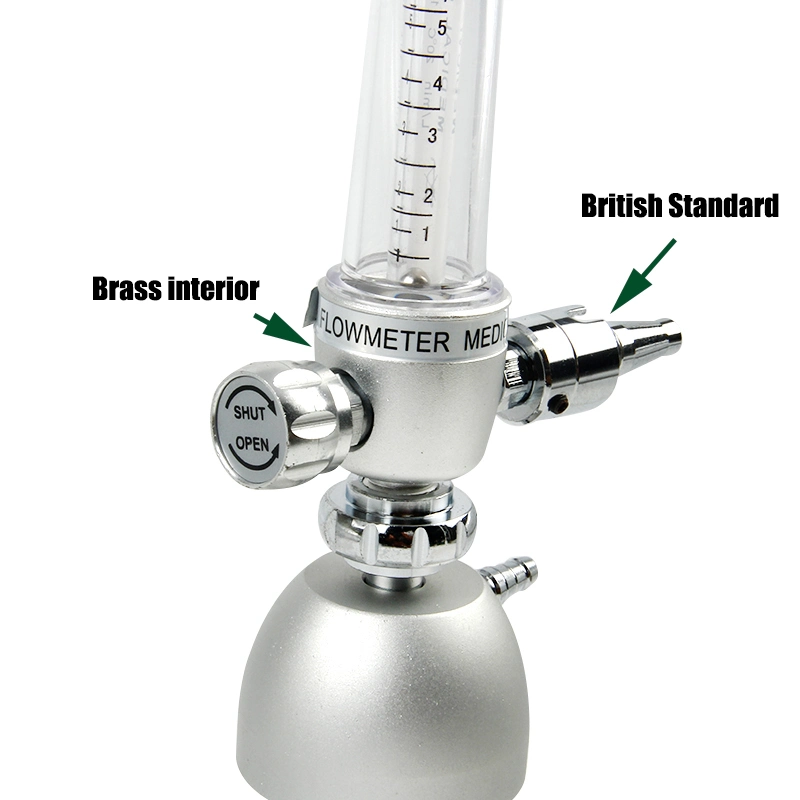 Medical Equipment Gas Supplier Wall Mounted Single Style Brass Oxygen Flow Meter with British Adapter