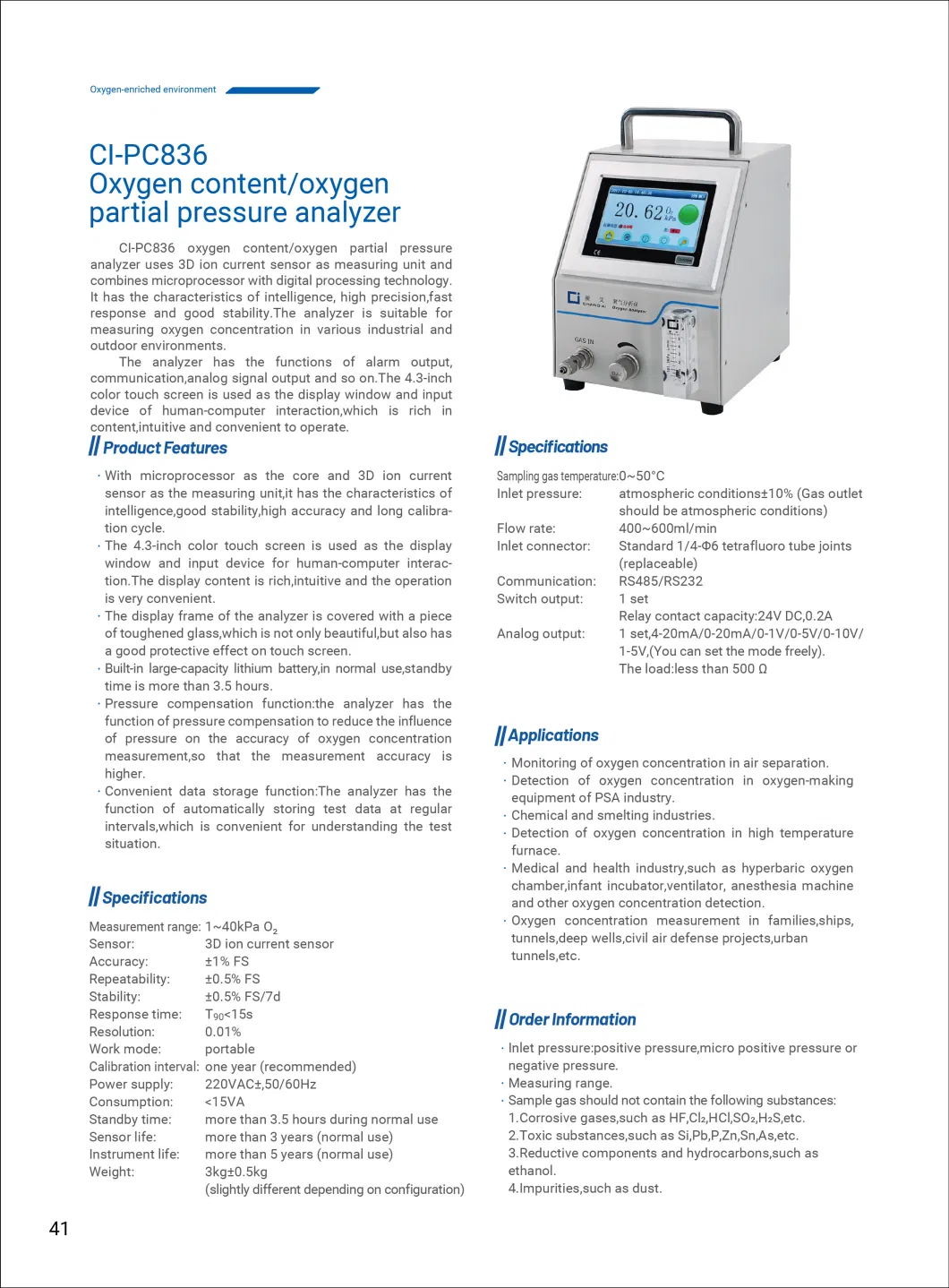 Ci-PC836 Oxygen Content/Oxygen Partial Pressure Analyzer