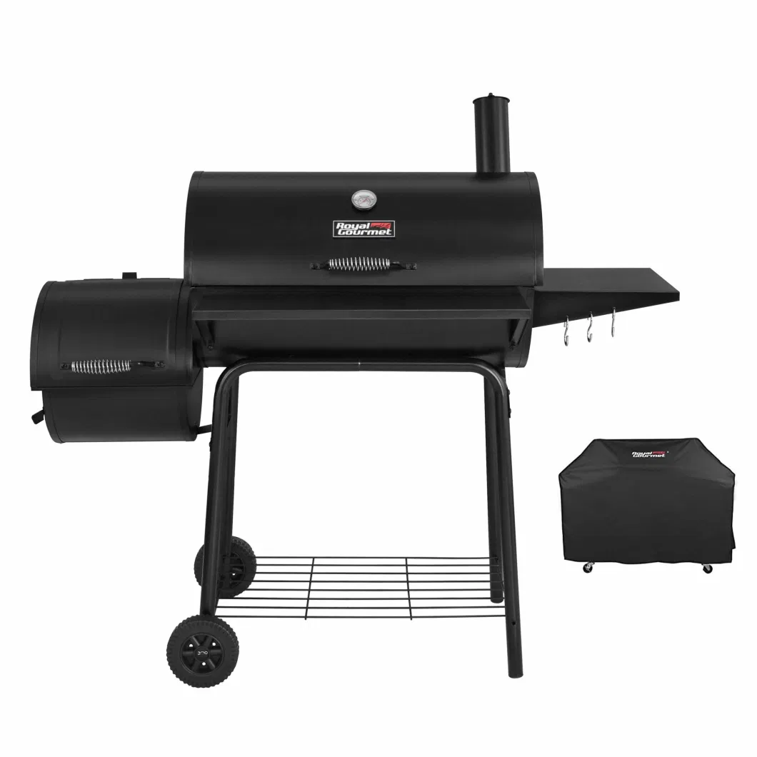 Charcoal Grill Offset Smoker with Cover 811 Square Inches Black Outdoor Camping 3 Burner BBQ Propane Gas Grill Patio Garden Barbecue Grill Two Foldable Shelves
