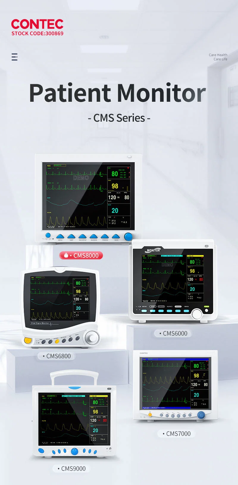 Contec Cms7000plus Touch Screen Patient Monitor CO2 NIBP Hospital Patient Monitoring Device