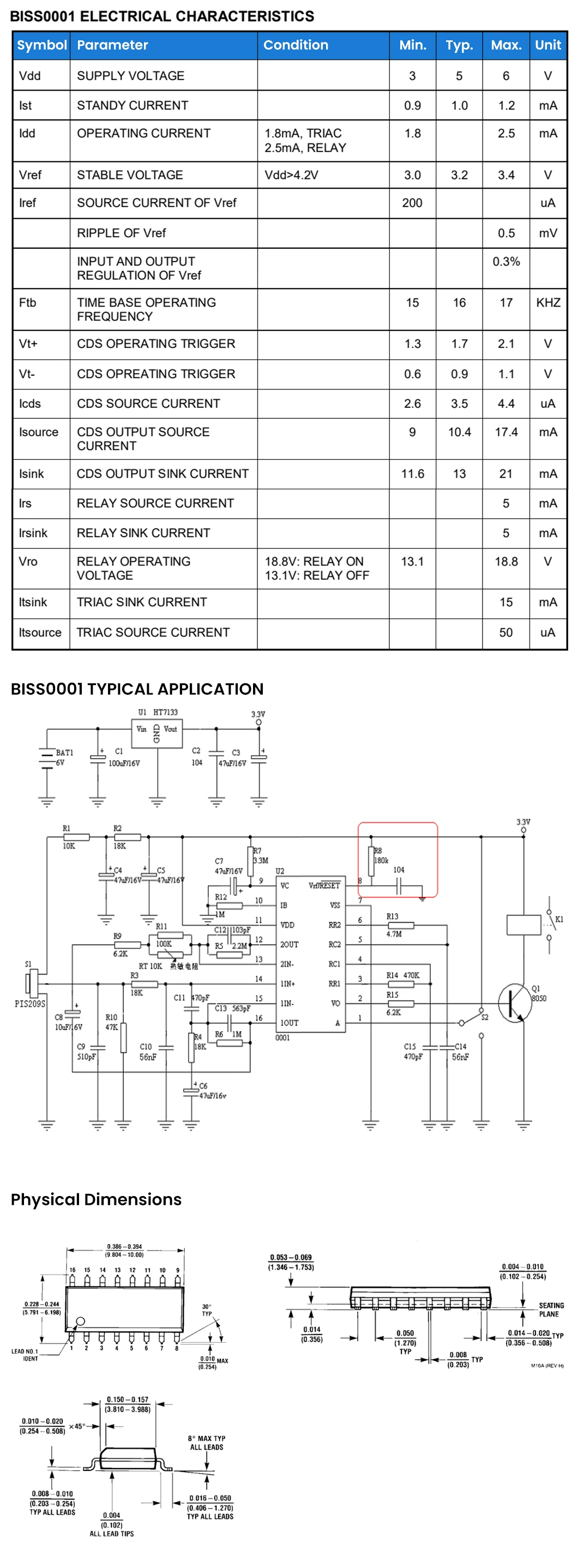 Haiwang IC Chip Electronic Components Biss0001 China Built-in Delay Time Timer Sensor Signal Processing Integrated Circuit Passive Pyroelectric Infrared Switch