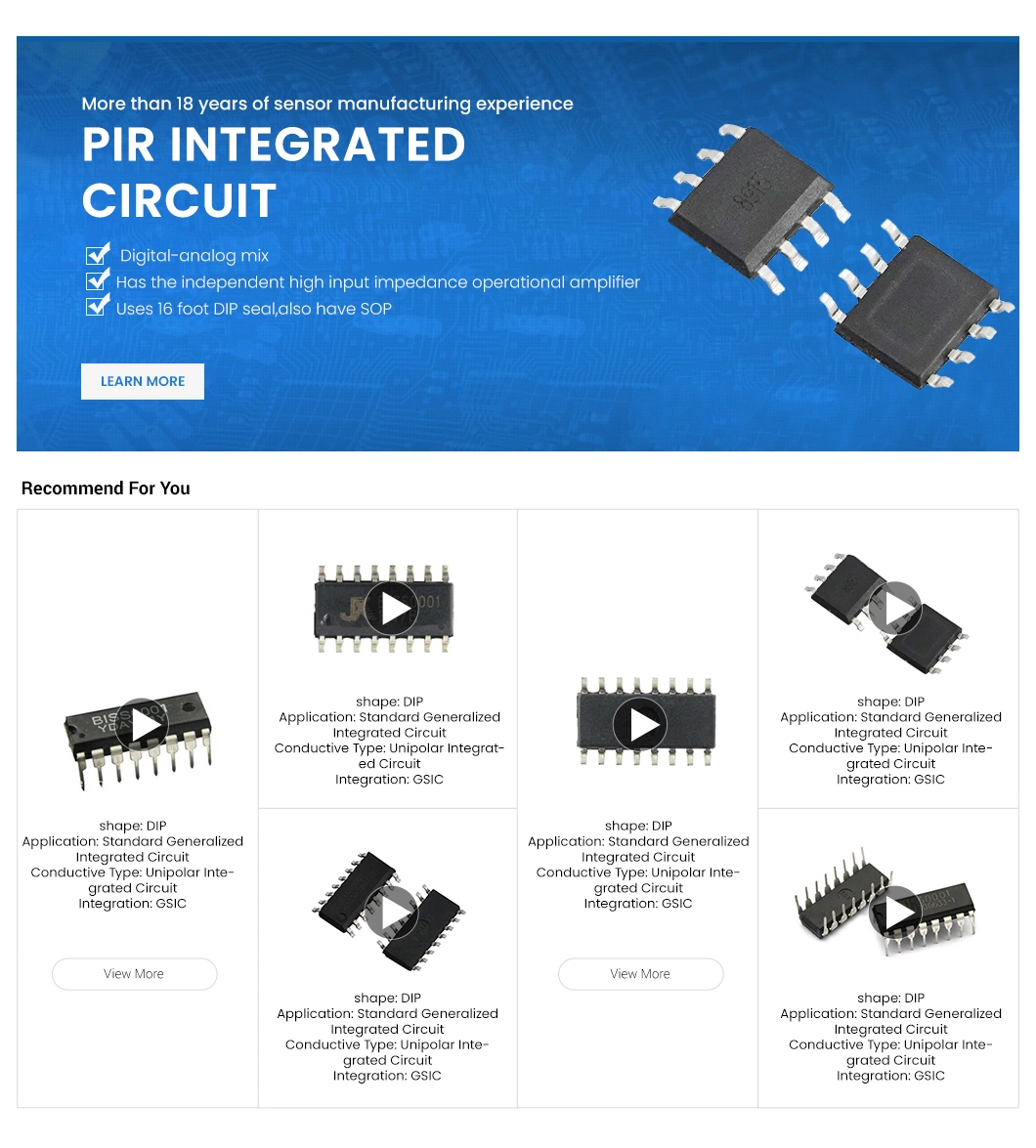 Haiwang IC Chip Electronic Components Biss0001 China Built-in Delay Time Timer Sensor Signal Processing Integrated Circuit Passive Pyroelectric Infrared Switch