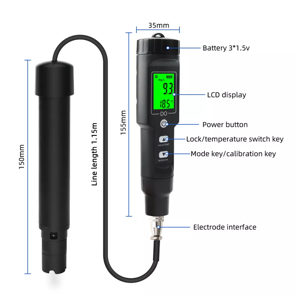 Portable Digital Dissolved Oxygen and Temperature Meter Oxygen Analyzer Dissolved Oxygen Detector with Electrode Filling