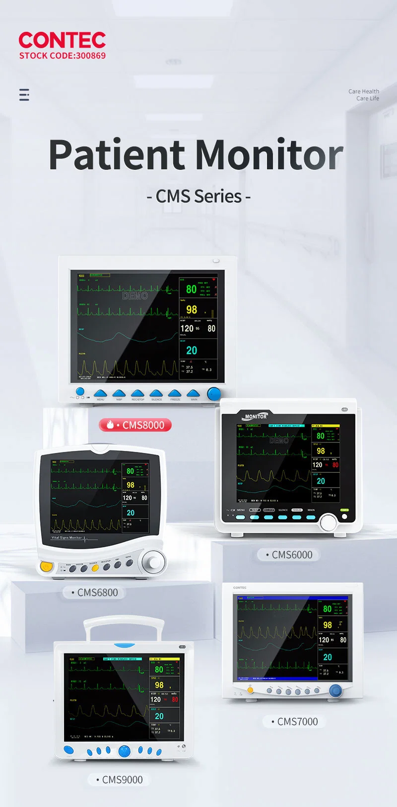 Cms8000 Manufacturer Contec China Medical Equipment Vital Signs Patient Monitor