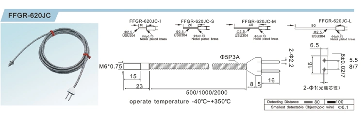M6 Optical Fiber Sensor 125 Temperature Diffuse Reflection Ffgr-620