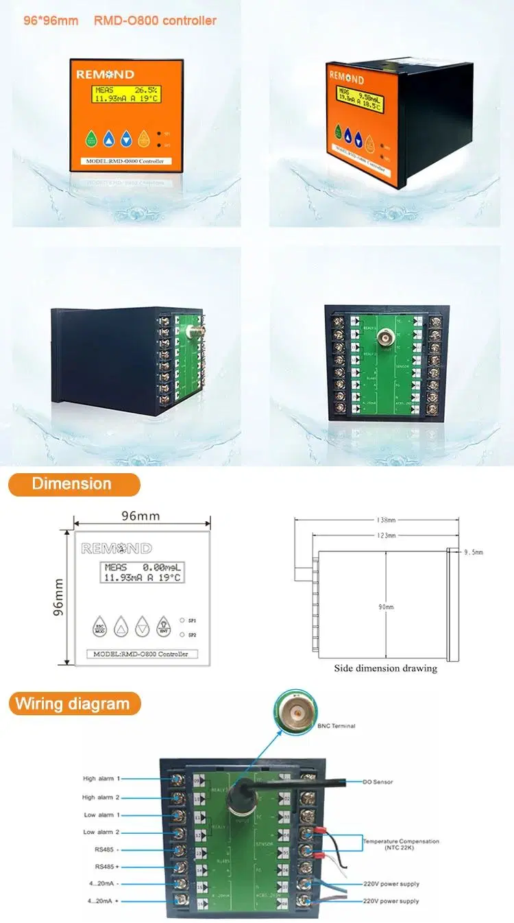 Modbus RS485 4 Wire 316L Aquarium Dissolved Oxygen Sensor for Fish Farm