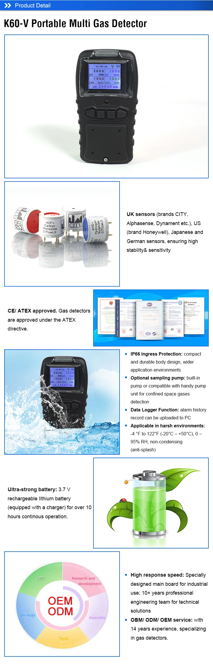 Portable Gas Detector Portable High Precision 0-100%Vol O2 Oxygen Gas Detector