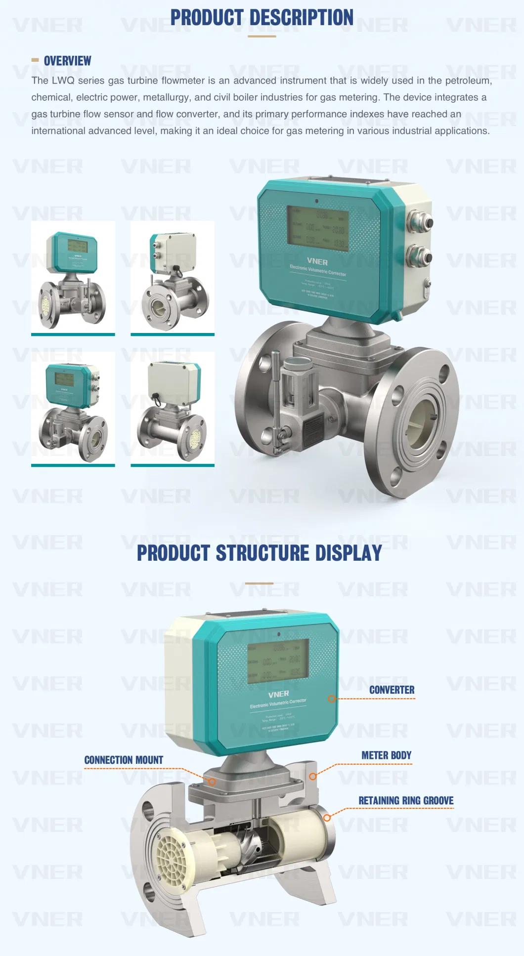 High Durability Nitrogen Oxygen Argon Carbon Dioxide Digital Flowmeter Turbine Flow Meter