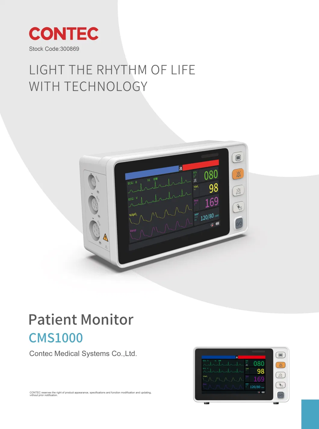 Cms1000 Patient Contec China Bedside Medical Equipment Monitors Portable Vital Signs Monitor