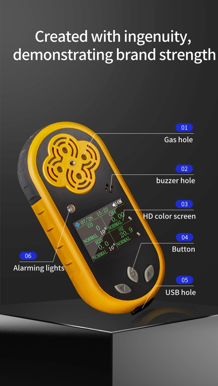 Coal Mine Handheld 4 Gas Monitor Analyzer Electrochemical Sensor Portable 4 in 1 CH4 O2 H2s Co Ex Oxygen Multi Gas Detector