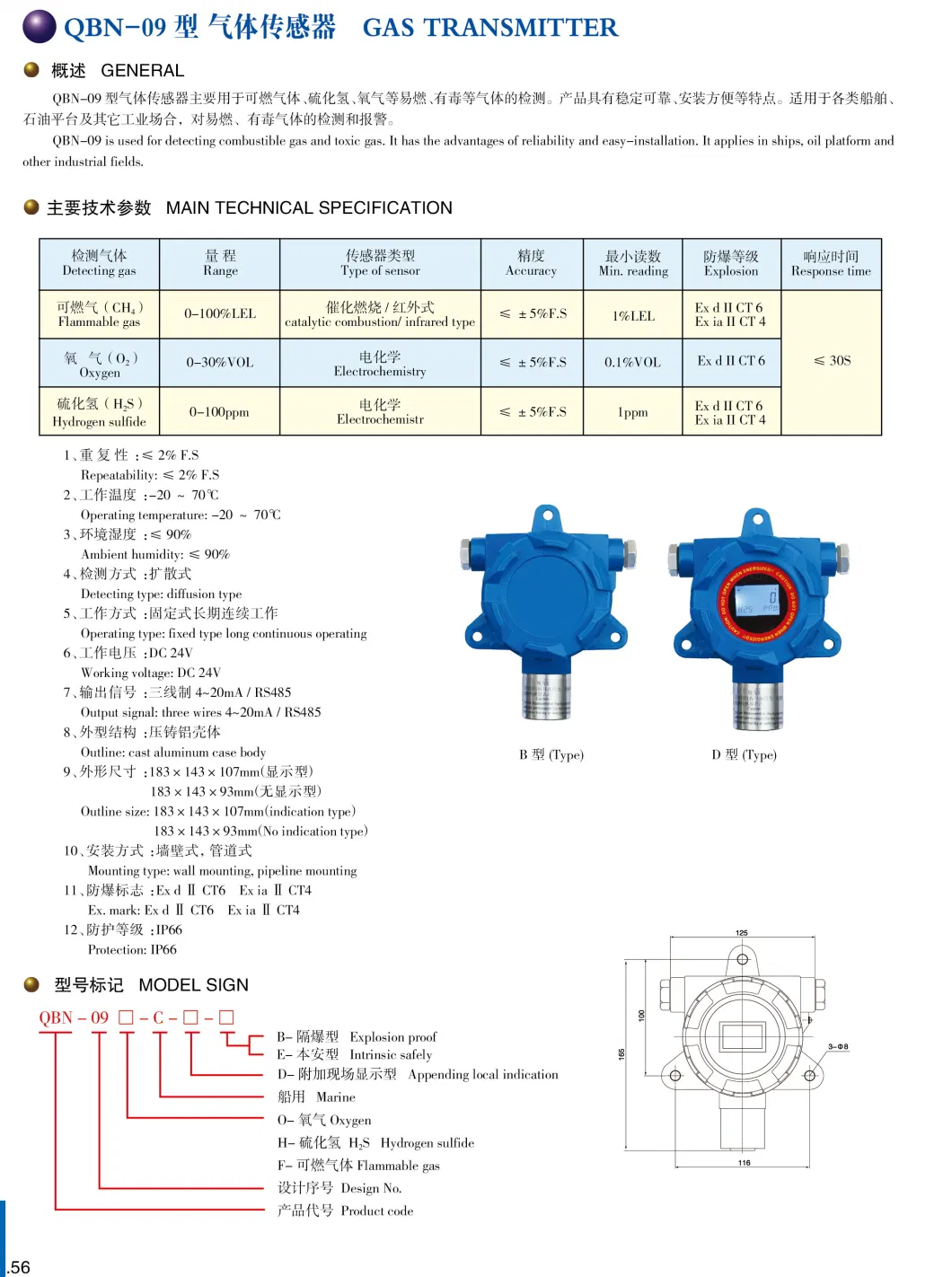 Oc-F08 Fixed Gas Monitor with Audible-Visual Alarm Combustible Gas Transmitter