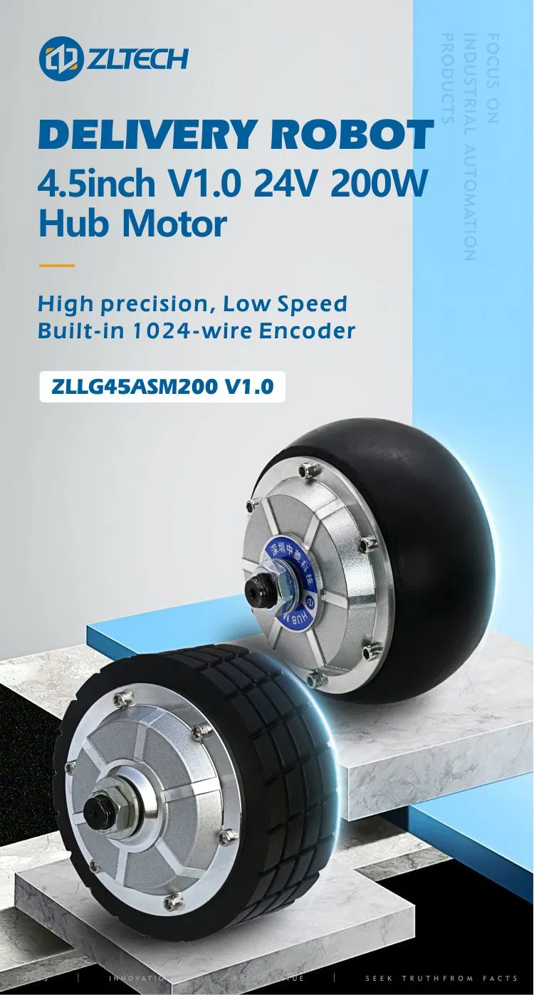 Zltech IP54 4.5inch 24V 5n. M 200W Dual Shaft Brushless Stainless Steel Wheel Hub Servo Motor with 1024-Wire Encoder for Rgv Robot Support Custom