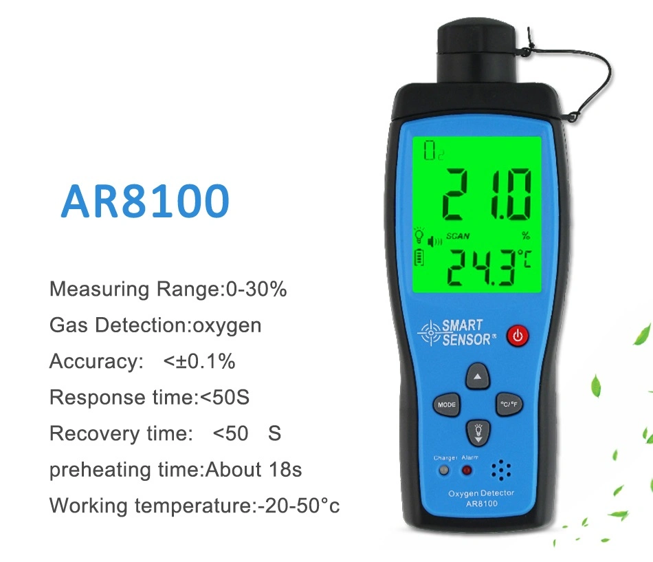Ar8100 Portable Smart Sensor 0~25% Vol O2 Concentration Meter